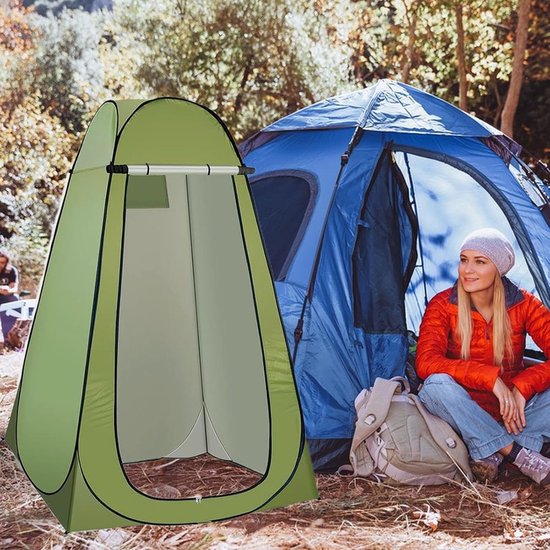 Pop-up douchetent, buitenkampeertent met toilet - draagbare cabine voor volwassenen - warme douche, kleedkamer voor wandelaars, legergroen van AFLOBA — afbeelding 2