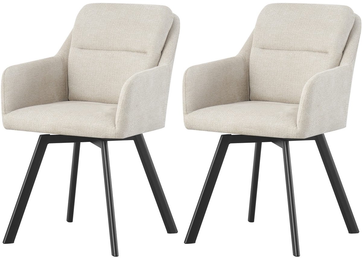 Furnilux Sophie stoel crème set 2 stuks - Moderne design eetkamerstoel met metalen frame - 53cm blanc