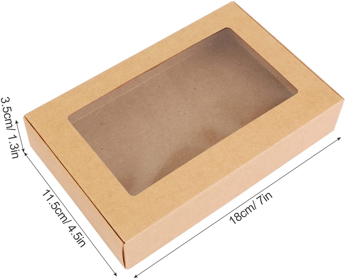 Dailygoods- Candy Boxes 12 Stuks - Kraftpapier - Lege Verpakkingsdozen - Met Raam - 18x11,5x3,3 cm - Geschikt voor Feestjes