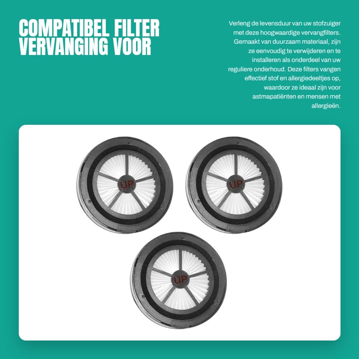 Dailygoods- Filter Vervanging 3 Stuks - Geschikt voor Ultenic U11 PRO - Eenvoudig te Installeren - Stof en Allergiedeeltjes - Betrouwbaar in Gebruik - Stofzuigerfilter