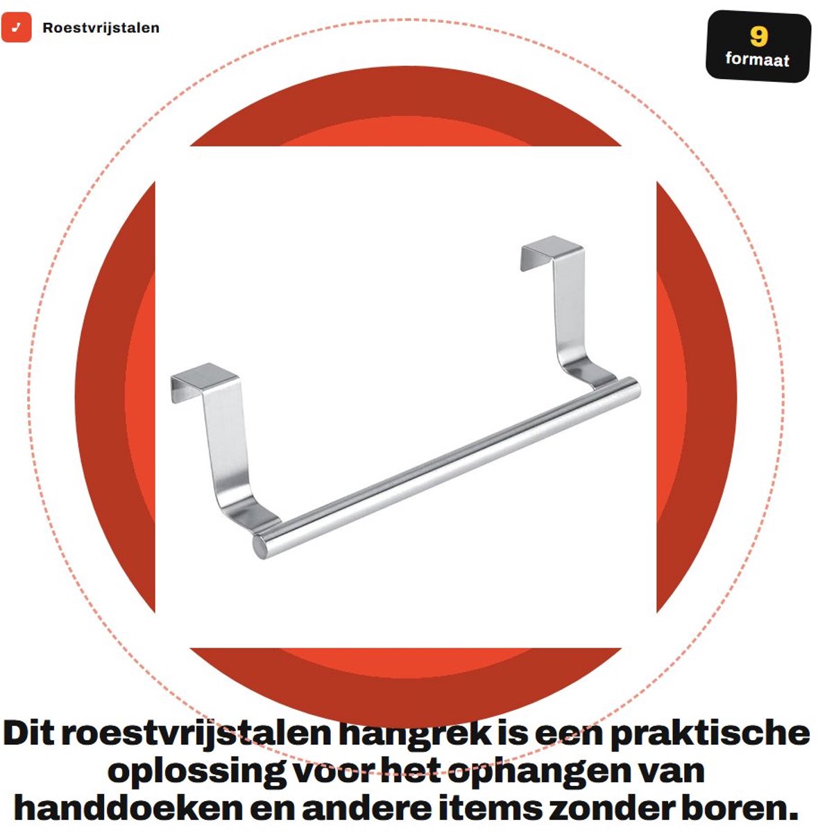 Dailygoods- Handdoekhangrek Sterke 430 Roestvrij Staal - Handdoek Hanger Badkamer - Deurhanger - Opslaghook - Eenvoudige Installatie - Ruimtebesparend - Handdoekhanger