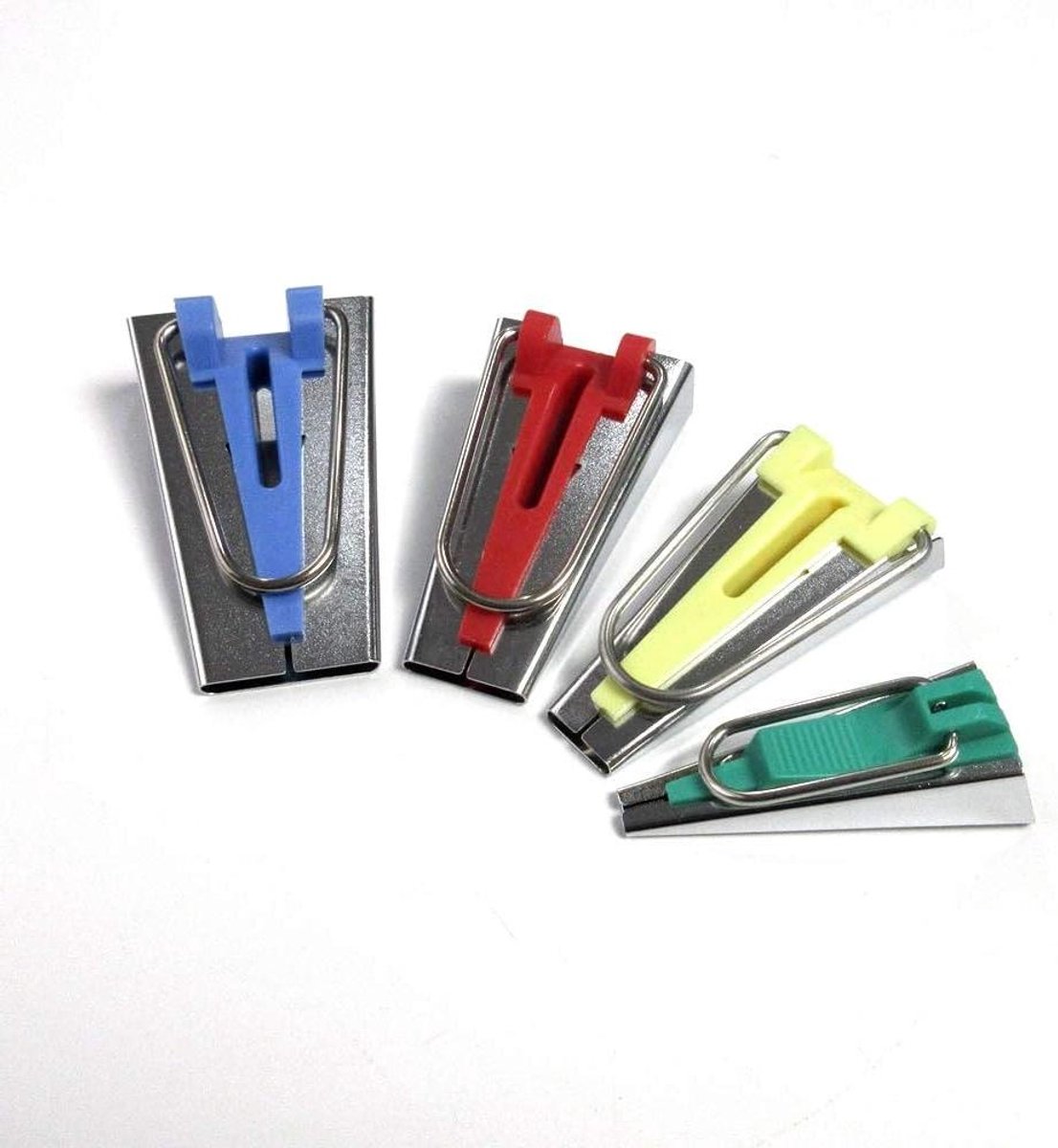 Stof Bias Tape Maker - Biaisband Maker Tool - Kleding Maken - Zelf Stof Vouwen - 4 Maten Set - Geel