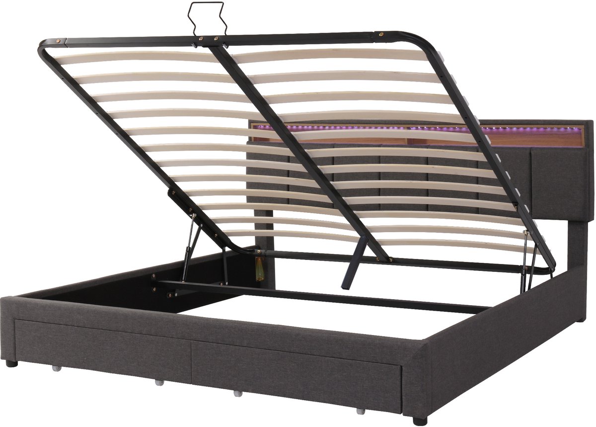 COVREO Bedframe 160x200 cm - donkergrijs, met LED, zonder matras