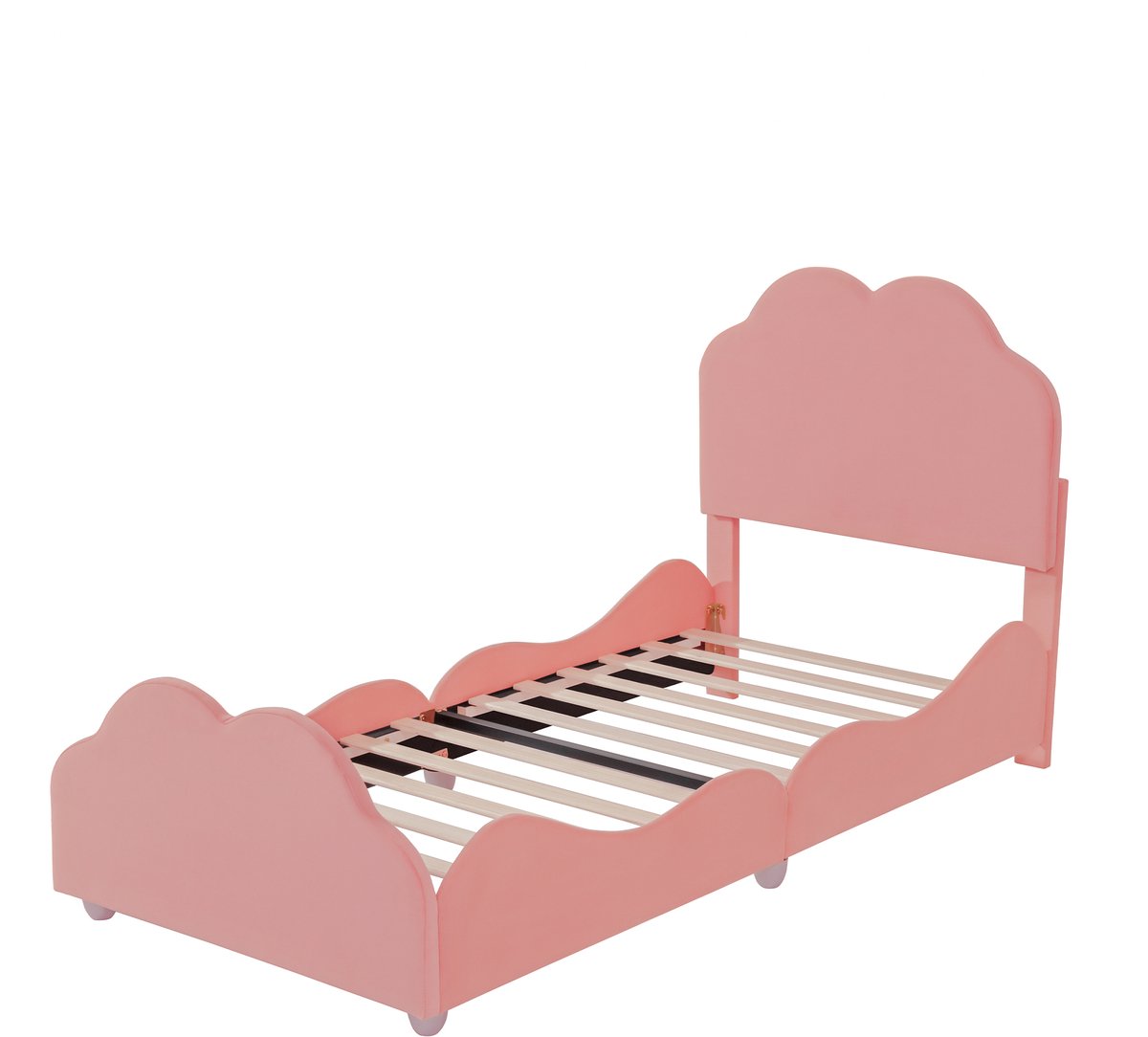 COVREO Kinderbed 90 x 200 cm - roze, wolkenvormig, met verstelbaar hoofdeinde
