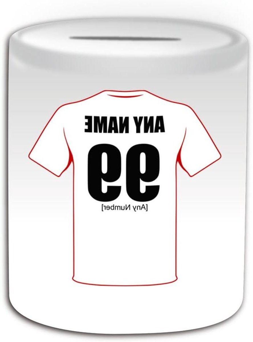 Gepersonaliseerd Spaarpot - Spaarpot met Naam - Cadeau Geven - Voetbal Design - 95 mm hoog - Wit
