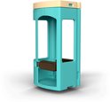 Turquoise en beige speelgoed telefooncel.