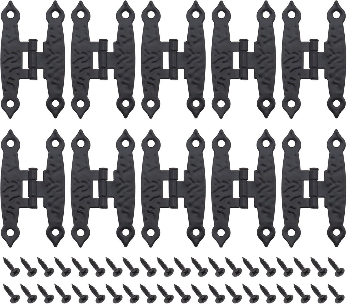 Dailygoods- Scharnieren Antiek Zwart - 10Pcs Kleine Scharnieren - Meubelscharnieren - Met Schroeven - H-vormige Scharnieren - Duurzaam Ijzer 65x34mm - Meubelscharnier