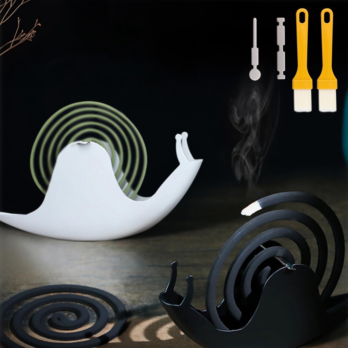 Dailygoods- Muggenspiraalhouder Slakkenvorm - 2 Stuks - Creatieve Muggenspoelhouder - Inclusief Reinigingsborstels - Roestvrij en Herbruikbaar - Voor Thuis/Kantoor/Camping - Muggenspiralenhouder