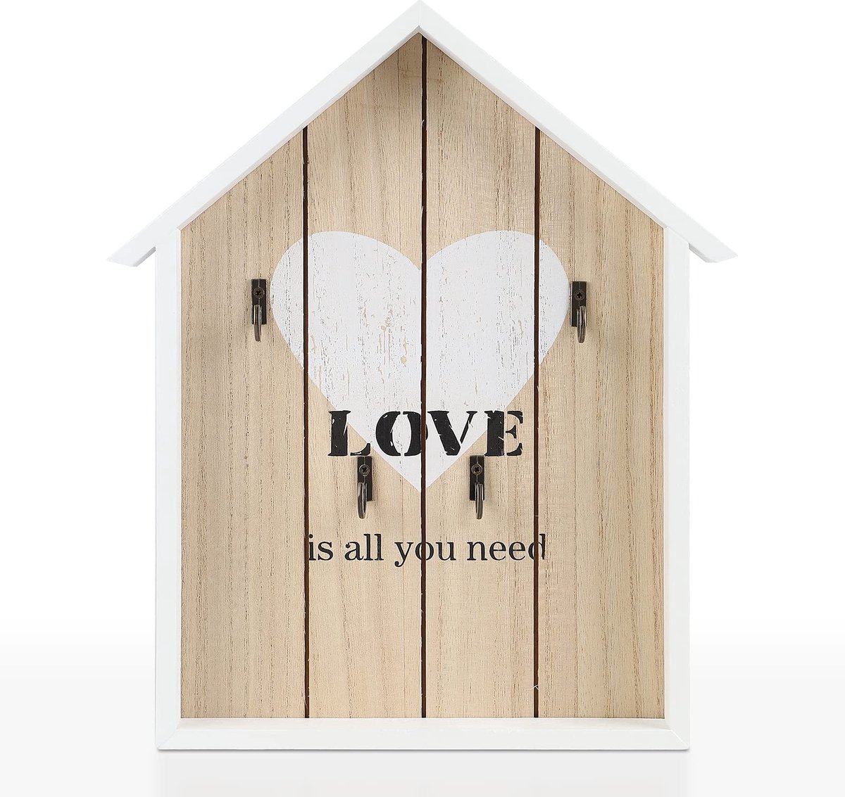 Dailygoods- Sleutelrek Vintage - Houten Sleutelkast - 4 Haken - Wandsleutelkast - Decoratie - 29,5 x 21,5 x 3,5 cm