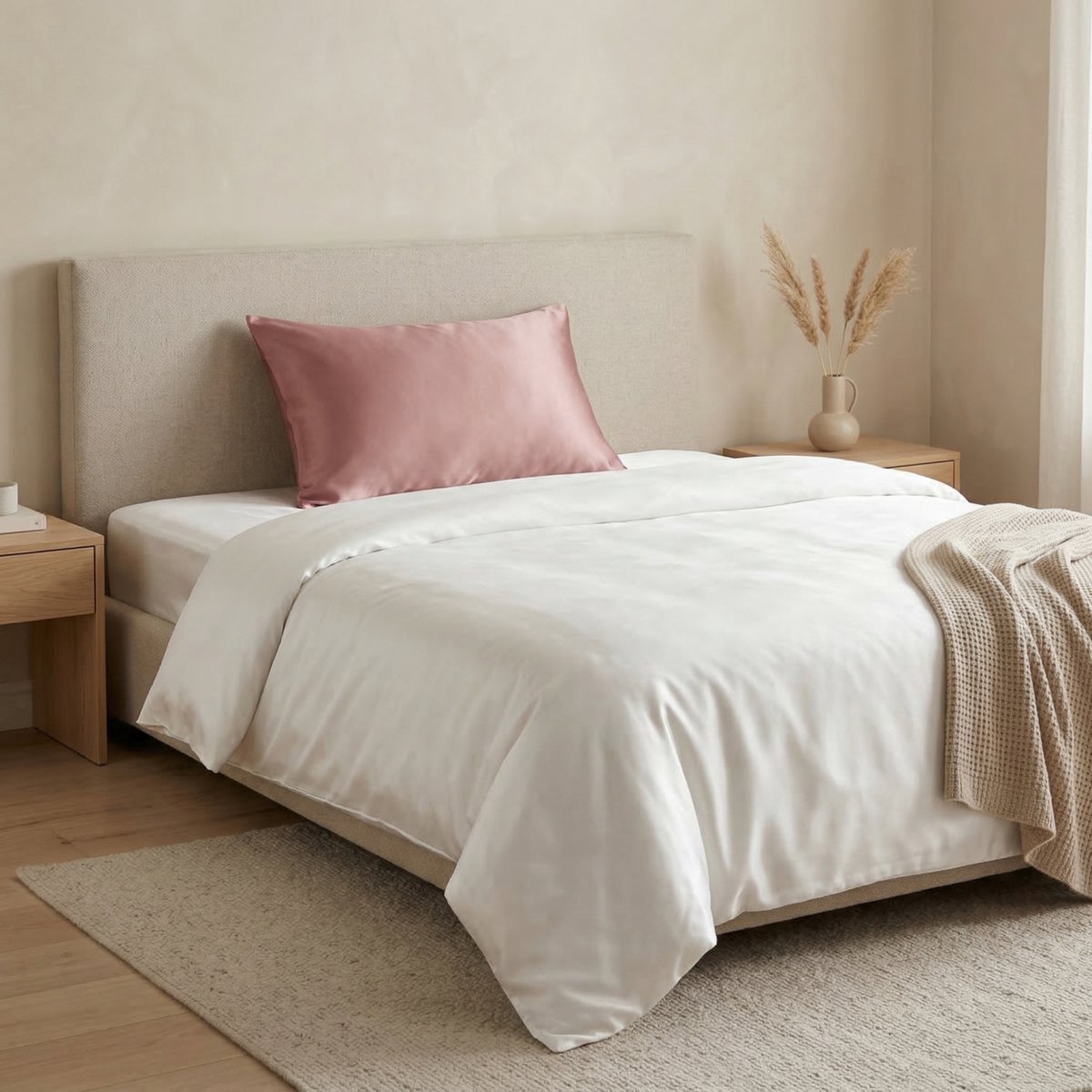 Zijden Kussensloop Blush Rose - 22MM - Silk Heaven - 45x65cm (voor o.a. traagschuim kussens 60x40cm) / Ritssluiting