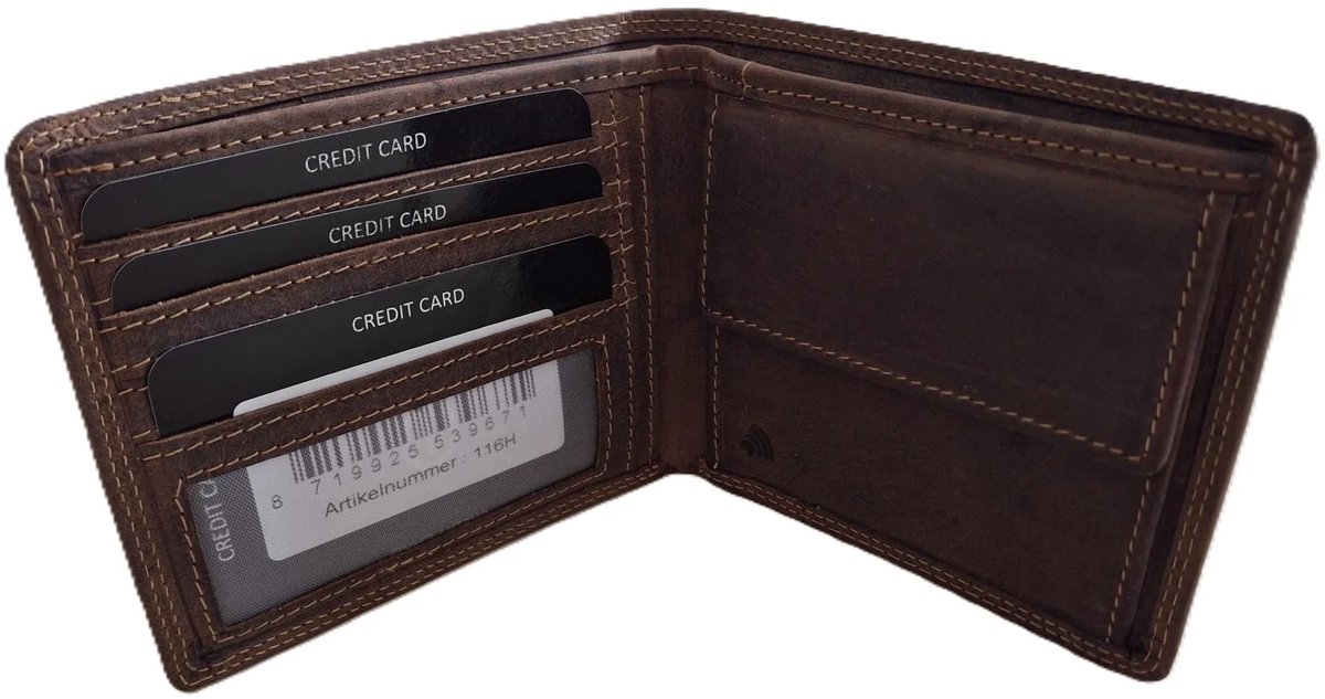 OI Hunter bruine lederen herenportemonnee / zeer platte billfold laag model / dunne herenbeurs / RFID SAFE / bruin leer / 116H