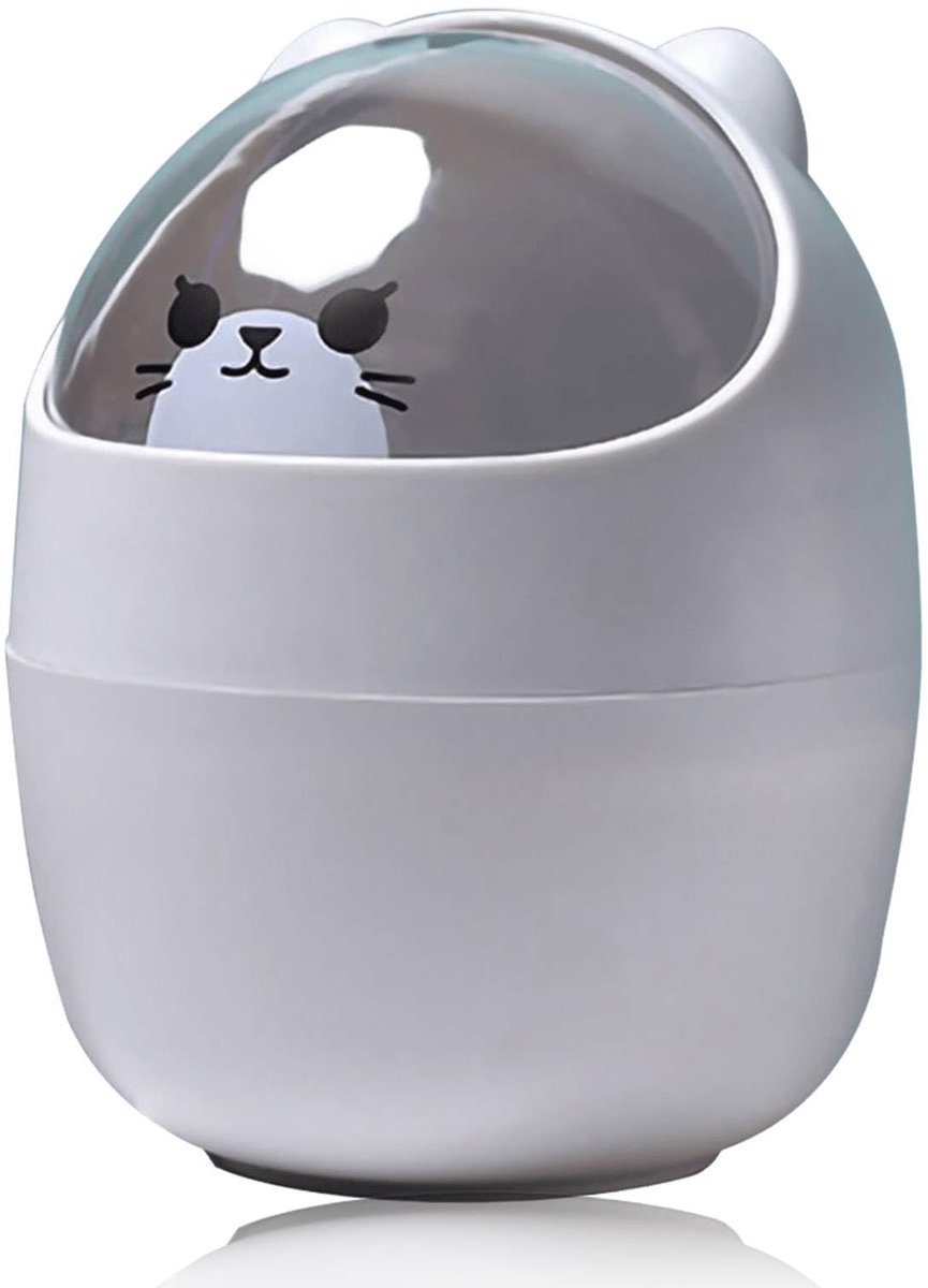 Dailygoods- Prullenbak Mini - Schattig Dier Design - Lichtgewicht Afvalbak - Desktop Prullenbak - Met Deksel - 15,5 x 11 cm