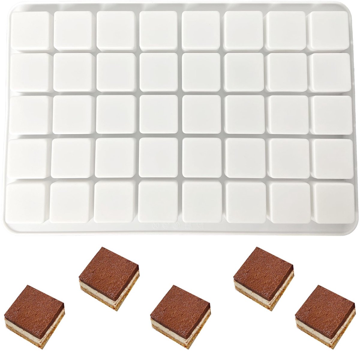 Dailygoods- Siliconenmal 40 Gaten - Vierkante Bakvorm - Chocoladevorm - Duurzaam - Antiaanbaklaag - Afmetingen 30x20x1,2 cm