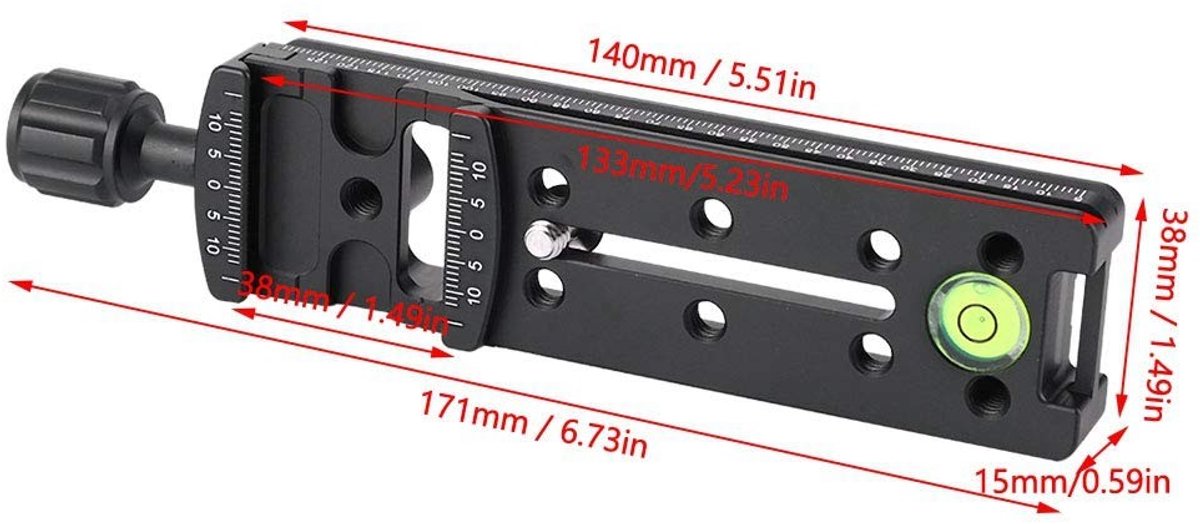 Dailygoods- Snelwisselplaat FNR-140 mm - Aluminiumlegering - 1/4 inch Schroefgat - Lichtgewicht - Compatibel met AS - CNC-gefreesd. - Camera Plaat