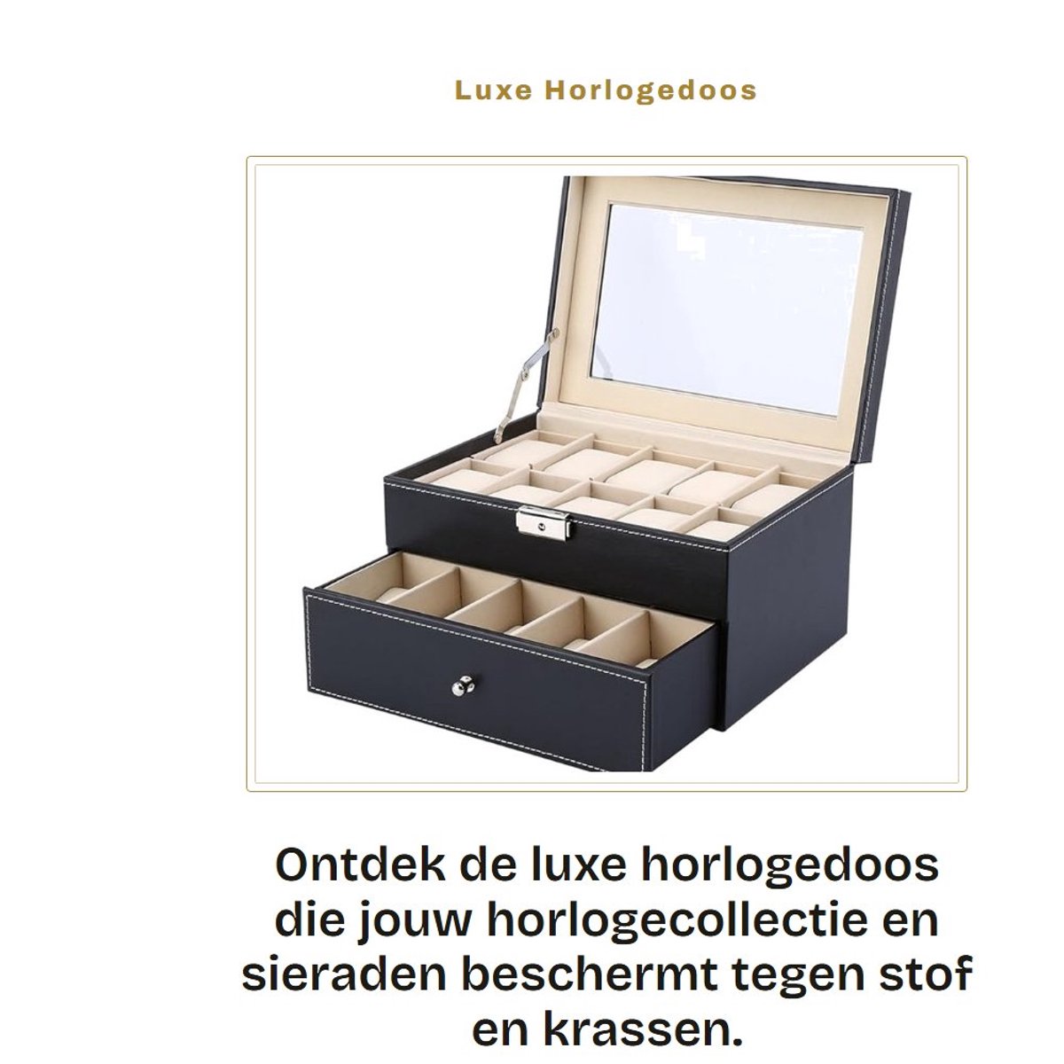 Dailygoods- Horlogedoos Luxe - 20 Roosters - PU Leren Sieraden Vitrine - Fluwelen Binnenvoering - 28,3 x 20,3 x 16,6 cm - Bescherming tegen stof en krassen - Sieradendoos