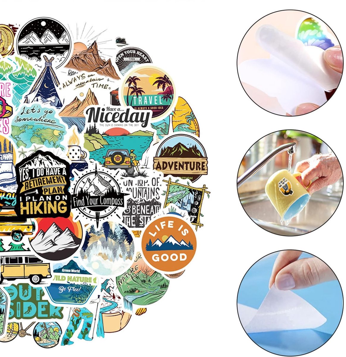 Dailygoods- Stickers 50 Stuks - Handgemaakte Outdoor Stickers - Camping/Thema - Geschikt voor Notebooks/Skateboard - Eenvoudig Af te Scheuren - Duurzaam PVC Materiaal - Decoratiestickers