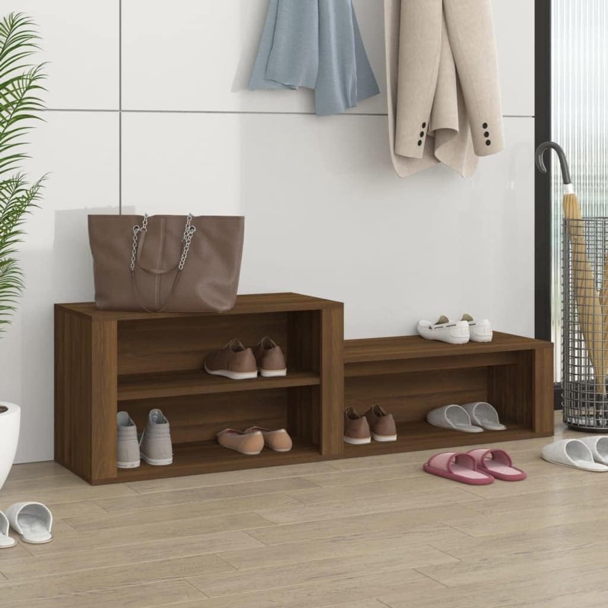 Schoenenkast hout - Opbergkast gang - Schoenen opbergen - Stabiele bovenplaat - 150 x 35 x