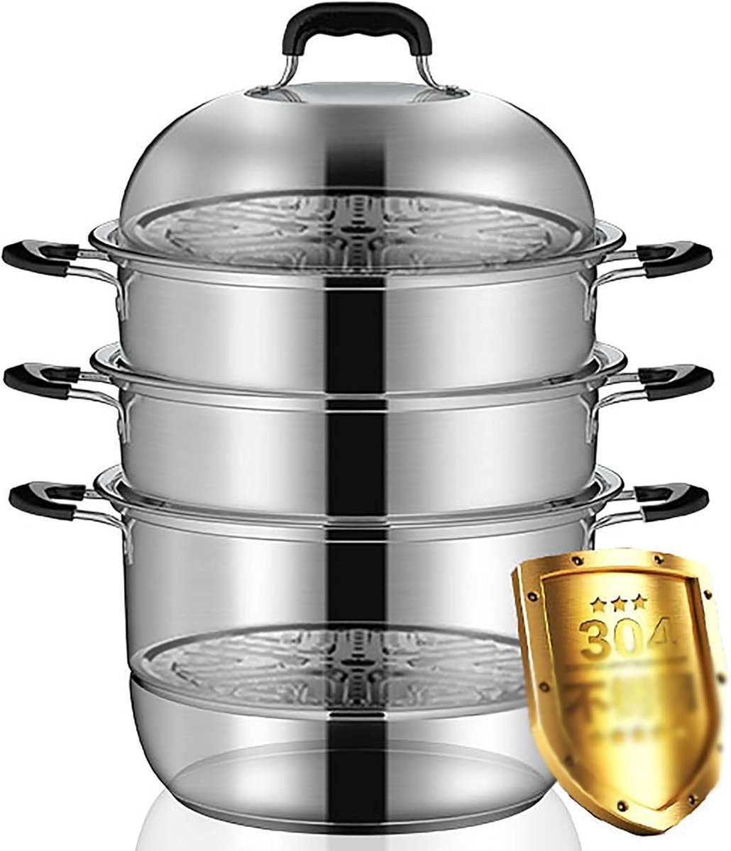 Stoompan Soeppot Meerlaagse Pan Gezond Koken Energiebesparend Ontwerp 32 cm Zilver