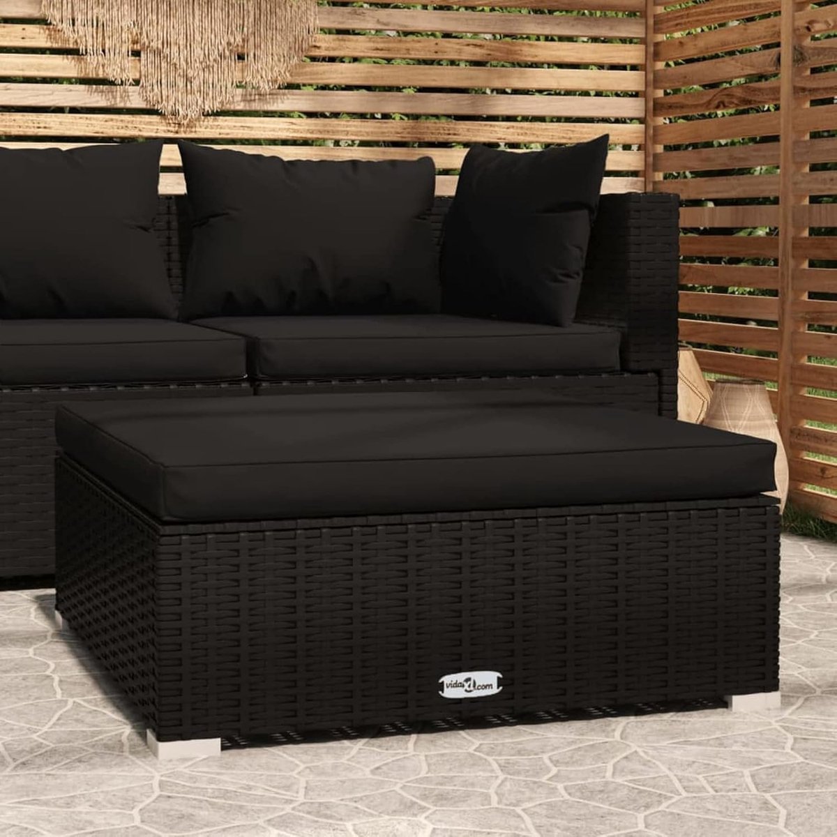 Tuin Voetsteun - Buitenbank Kussen - Ontspannen Buiten - Waterdicht Rotan - 70x70x30 cm - Zwart