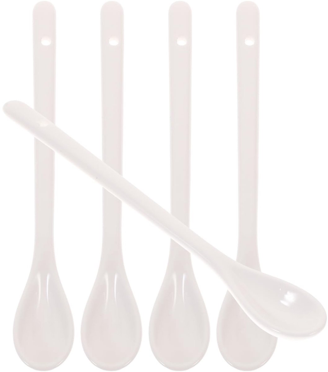 Dailygoods- Lepels 5 Stuks - Porseleinen/Keramische Lepels - Koffielepels/Soeplepels - Dessertlepels/Mokkale Lepels - Lange Handgreep - Geschikt voor Rijst en Eiergerechten - Servies