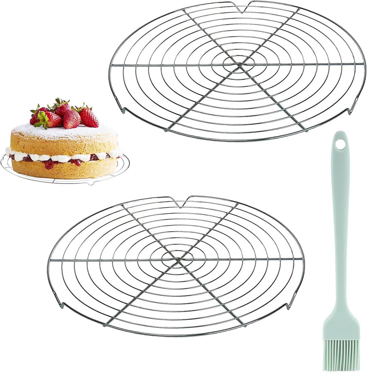 Dailygoods- Afkoelrooster Rond - 2 Stuks - 30 cm - Roestvrij Staal - Taartrooster - Vaatwasmachinebestendig - Gelijkmatige Warmteverdeling