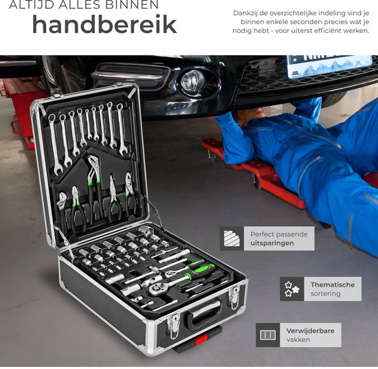 tectake® 1200-Delige Gereedschapskoffer - Gevuld - Gereedschapsset - Op Wielen - Gereedschapstrolley - Gereedschapskist met 4 Niveaus - Complete Gereedschap Set