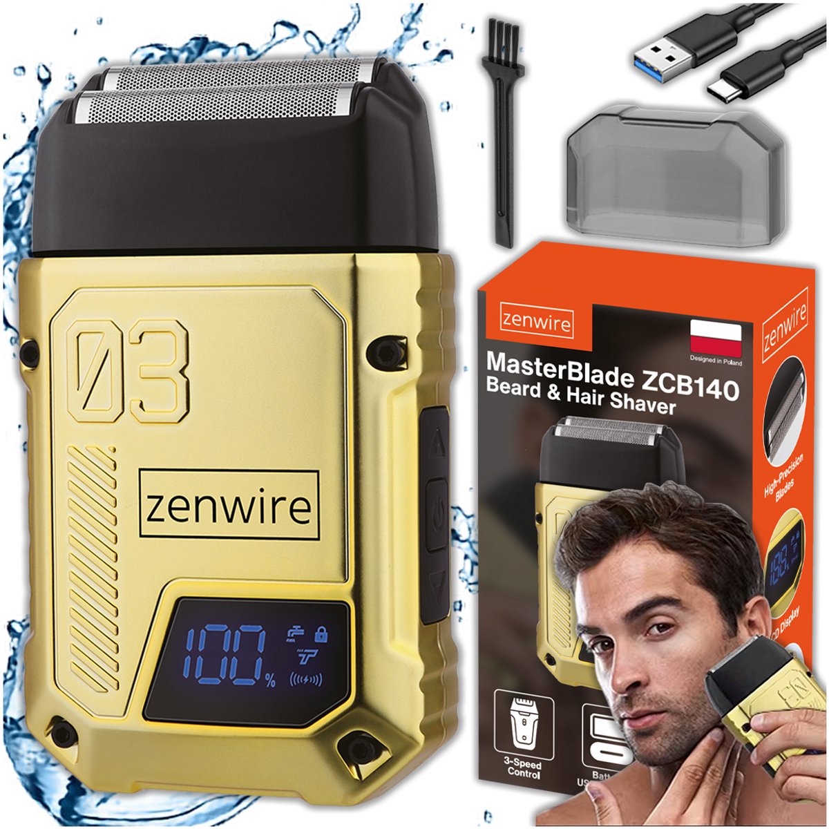 Zenwire® ZCB140 - Elektrisch Scheer- En Trimapparaat - Professioneel - Voor Kappers En Thuisgebruik - Scheerapparaat Met Scheerfolie - Voor Mannen - Voor De Baard - Voor Het Hoofd - Haar Knippen - Draadloos - Goudkleurig