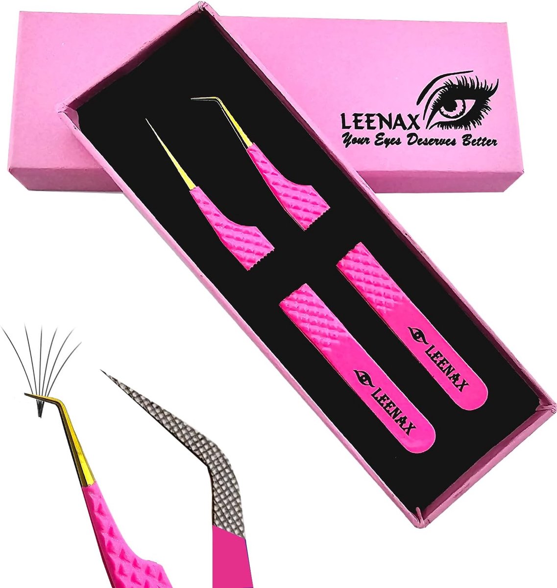 Wimper Pincetten Set - Volume Pincet - Wimperverlenging Aanbrengen - Unieke Vezeltip - 2 Stuks - Roze
