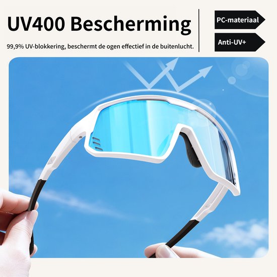 Gloovon® - Sportbril voor Kinderen - Geschikt voor 6-13 jaar - UV400 Bescherming - Lichtgewicht TR90 Montuur - Ideaal voor Fietsen, Hardlopen & Sport - Wit/Blauw van gloovon — afbeelding 3