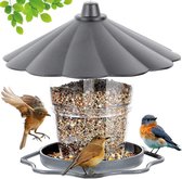 Mangeoire à oiseaux suspendue - Mangeoire d'extérieur - Hauteur réglable - Avec fil robuste et couvercle - Convient aux jardins, arrière-cours et terrasses - Gris