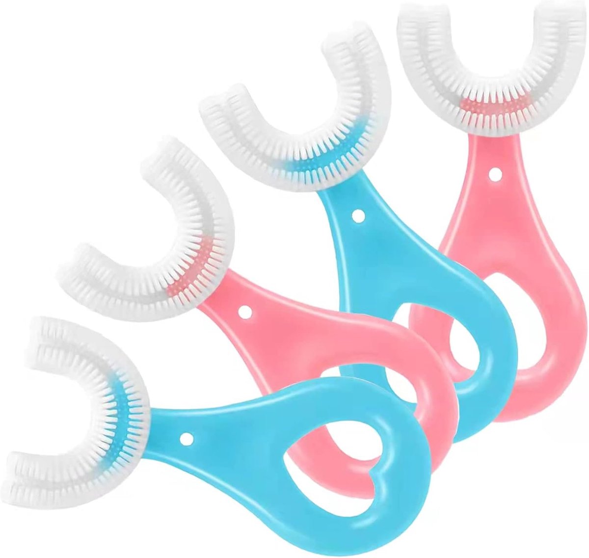 Kinder Tandenborstels - U-vormige borstels - Mondhygiëne - 360 graden reiniging - 4 stuks - Blauw en roze