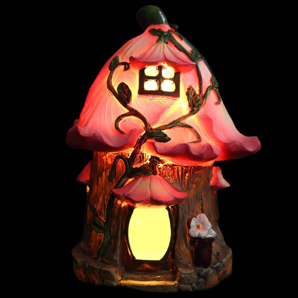 Feeënhuis op zonne-energie - Hars huisje - Tuindecoratie verlichting - Waterdicht en kleurecht - 20.5x15x20.5 cm - Bloem Huis