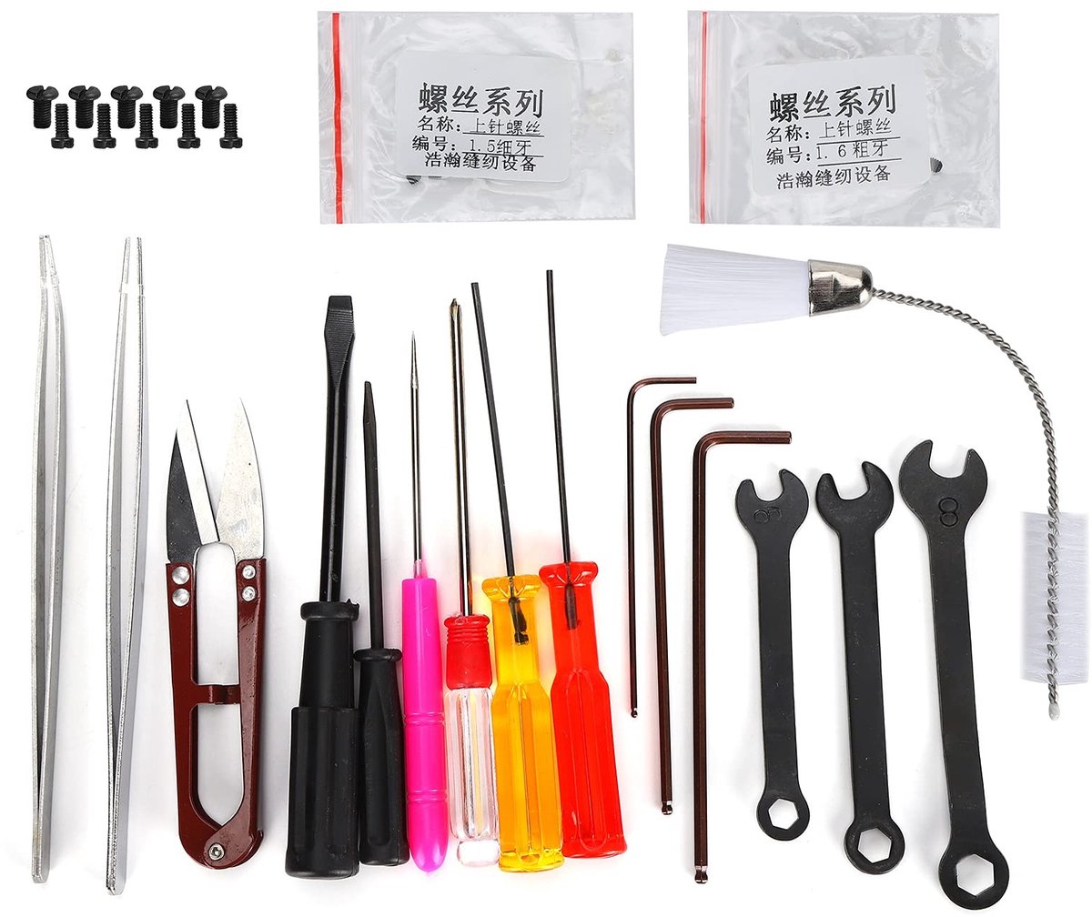 Dailygoods- Reparatieset Overlocknaaimachine - Roestvrij Staal - Kunststof - Inclusief Pincetten - Schroevendraaiers - Moersleutels - 13 cm/5,1 inch Tools - Naaimachinekit
