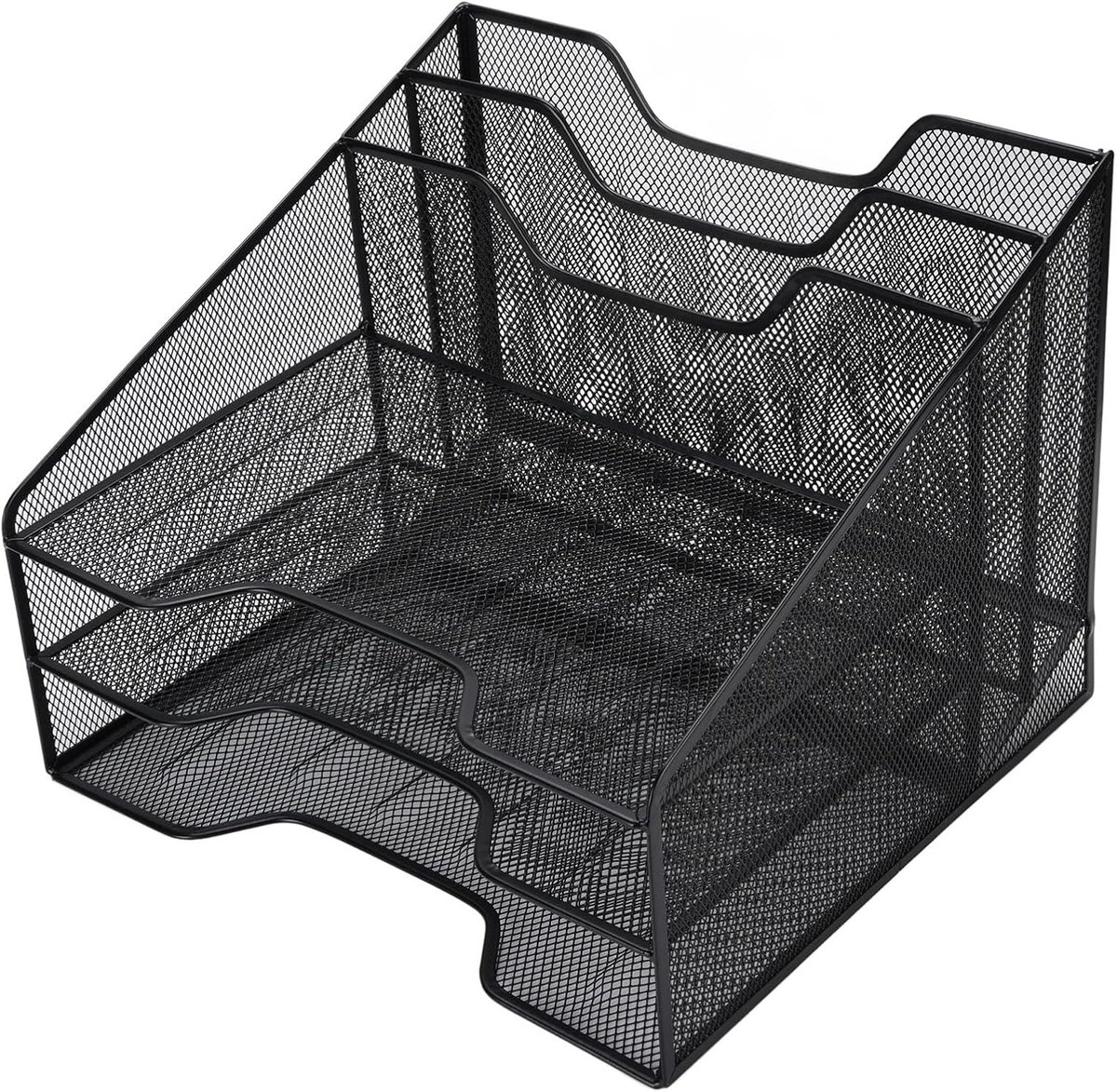 Papierlade 3 Lagen - Documenten Organizer - Bureau Opruimen - Metalen Mesh Ontwerp - 33x32x27 cm - Zwart