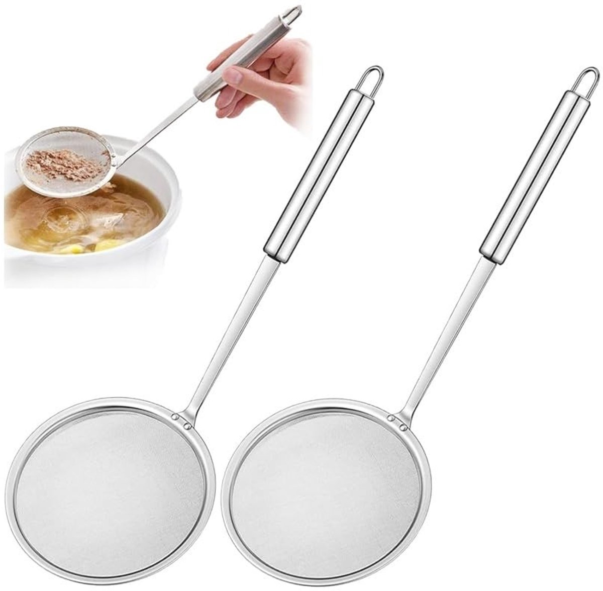 Dailygoods- Schuimlepel - 2 Stuks - Roestvrij Staal - Keukenzeef - Filterset voor Vet/Olie