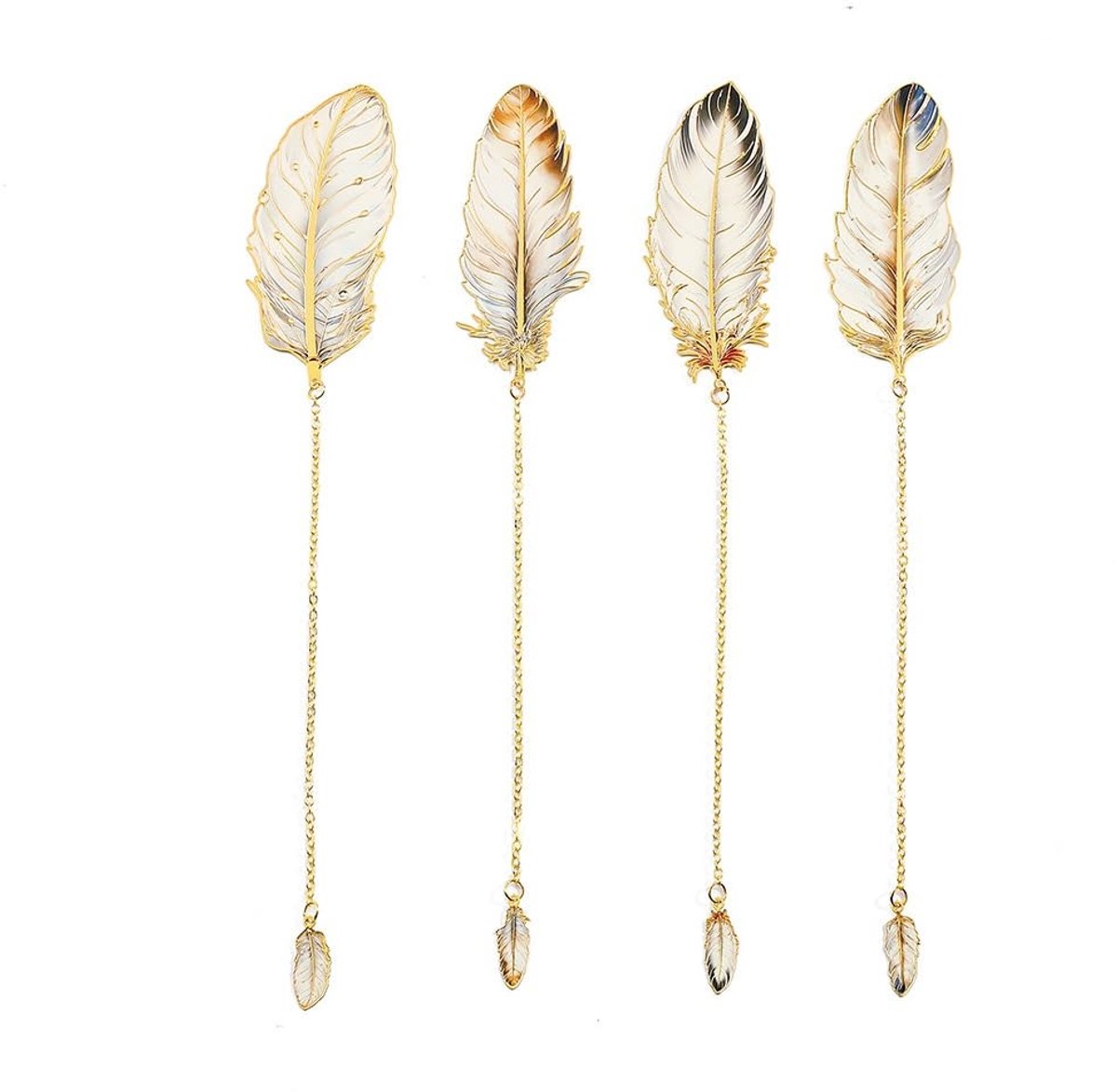 Dailygoods - ARFUKA Veervormige metalen bladwijzer met hanger - elegante leesaccessoires voor boekenliefhebbers, schrijvers en lezers, 4 stuks