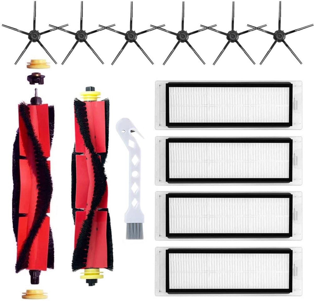Dailygoods- Borstelrol Vervangende Kit - 2 x Borstelrol - 4 x HEPA-filter - 6 x Zijborstel - Reinigingsgereedschap - Slijtvaste Siliconen. - Stofzuigeraccessoires