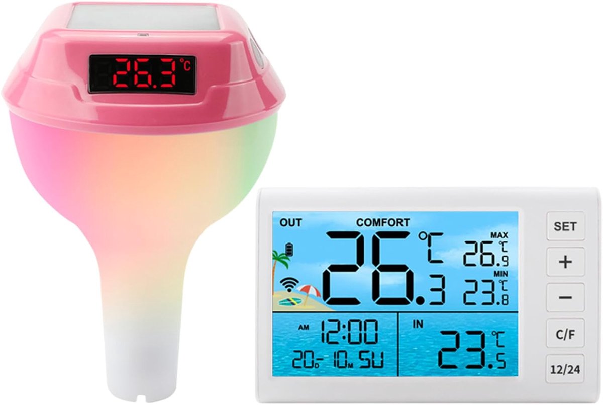Zwembad Thermometer - Water Temperatuur Meter - Nauwkeurig Meten - Zonnepaneel & RGB Licht