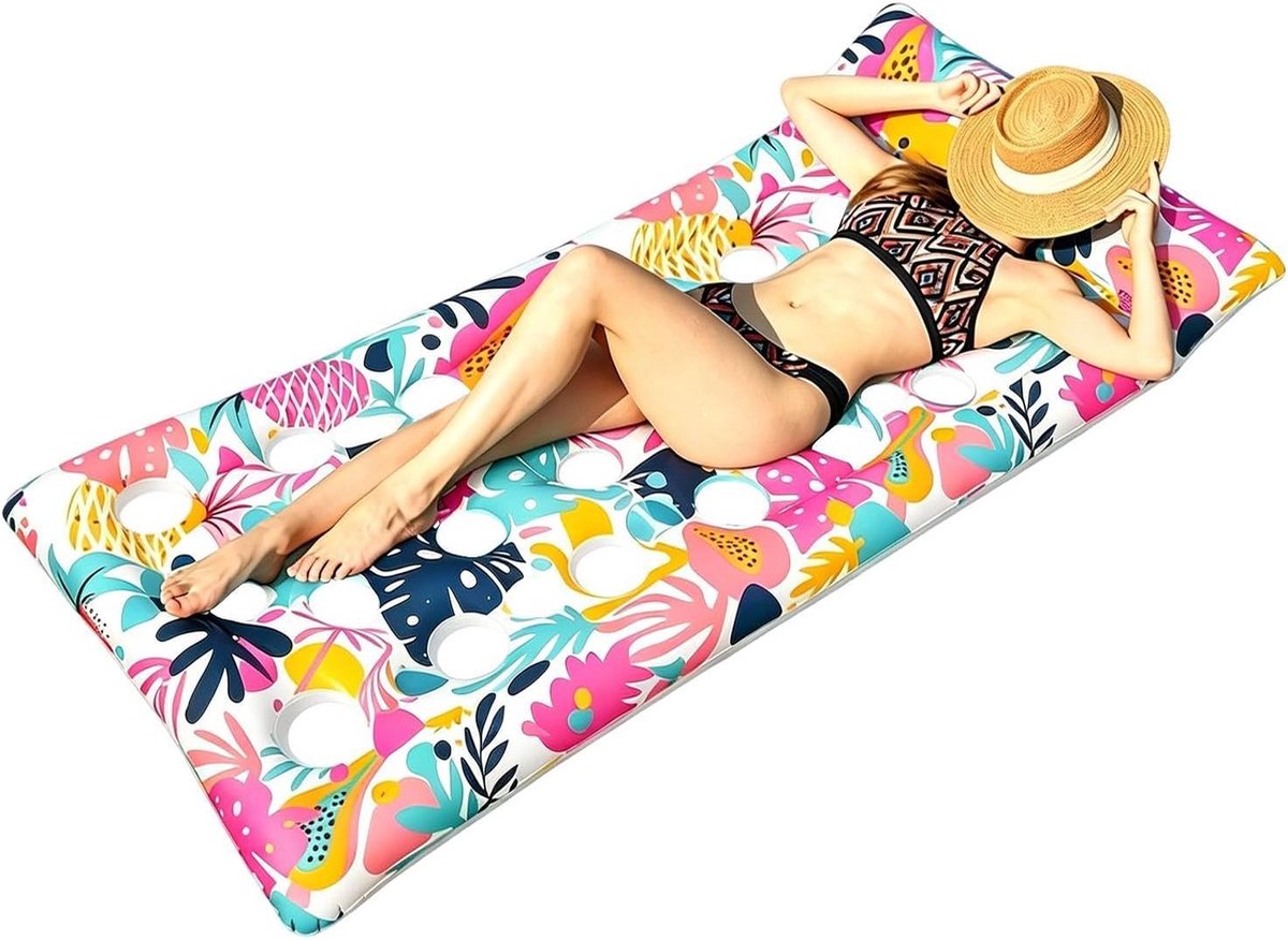 Opblaasbaar Zwembad Lounger - Drijvend Ligbed - Zonnebaden Water - Tropische Bladprint - 1