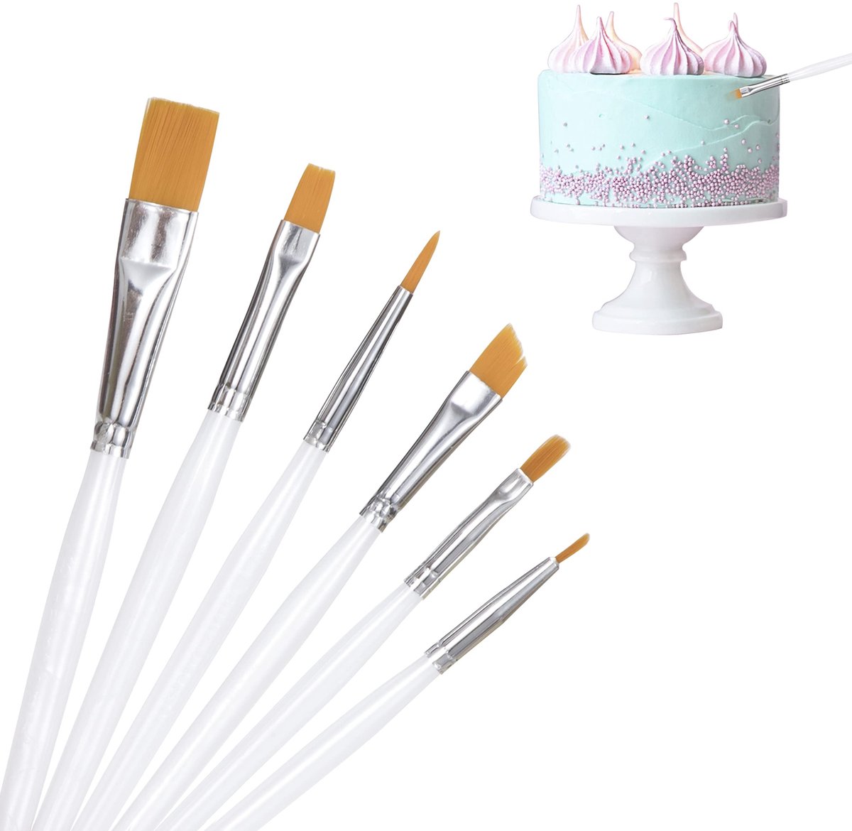 Dailygoods- Taartborstels Set van 6 - Fondantborstels - Decoratieve Borstels - Schilderborstel - Ergonomisch Ontwerp - Eenvoudig Schoon te Maken - Decoratieborstels
