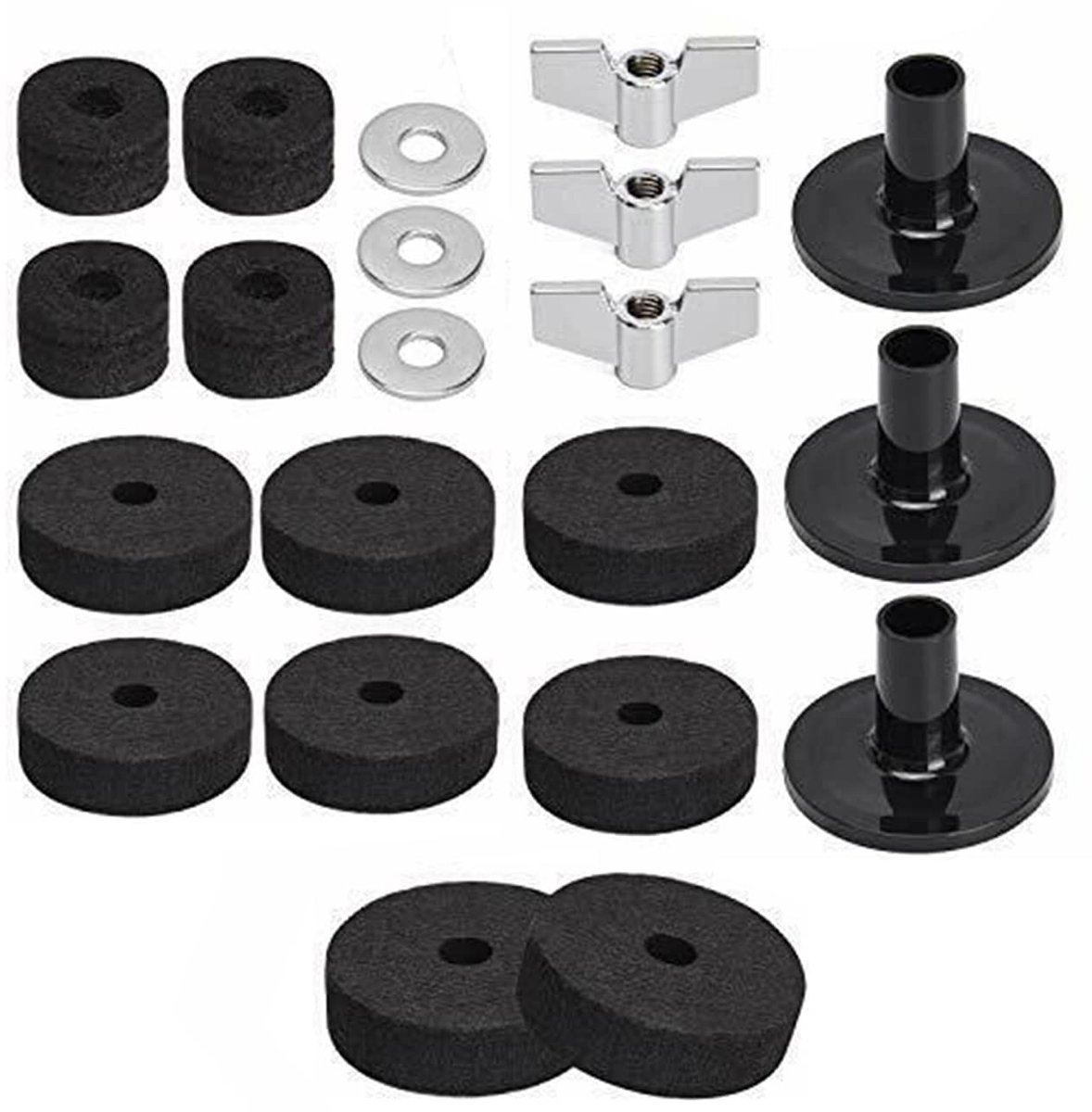 Dailygoods - Drum accessoires - 21-delige kit - Bescherm je bekken - Zwart - Hi-Hat Clutch - Inclusief sluitringen en bekkenhoezen - Geschikt voor dru...