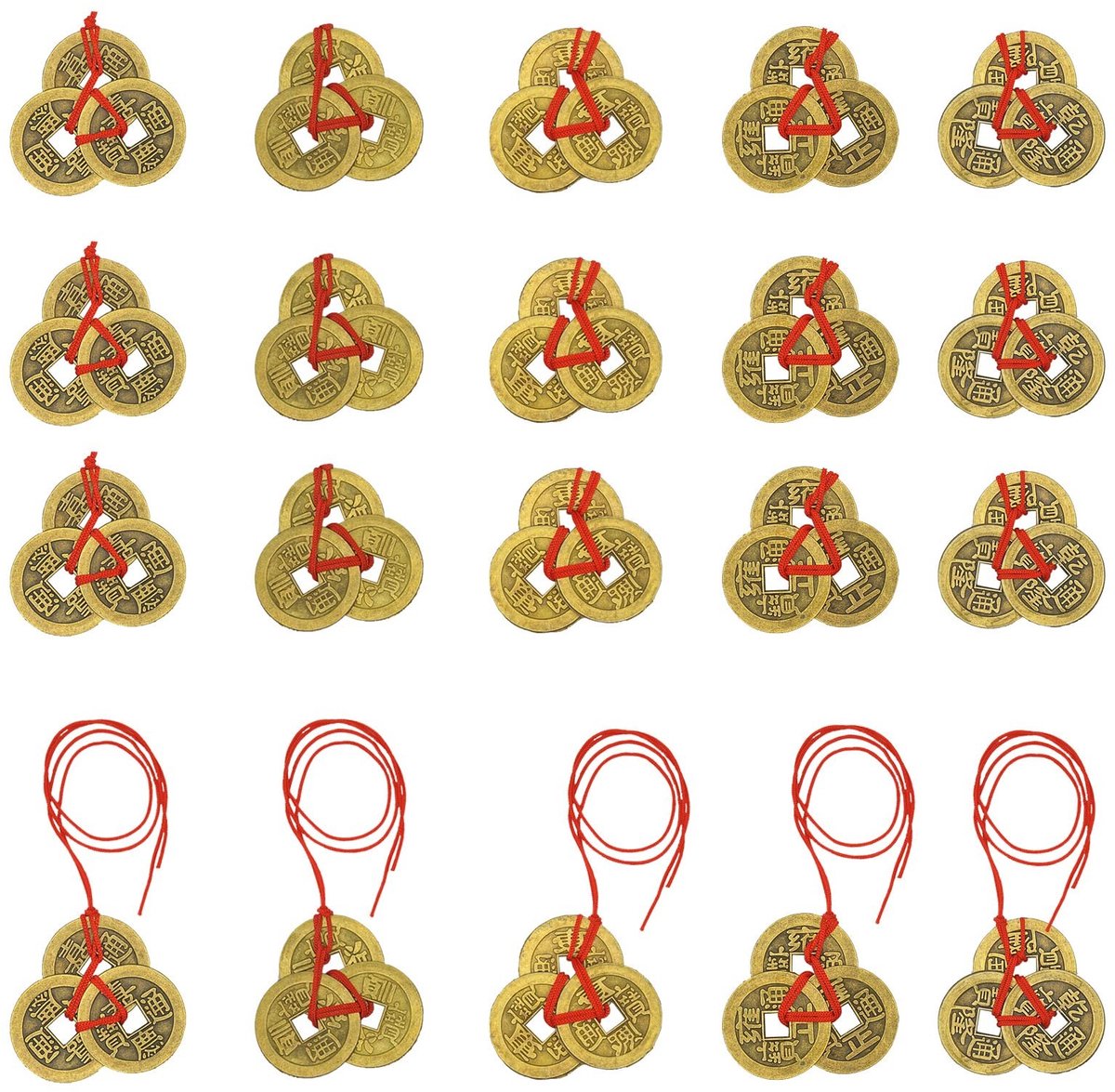 Dailygoods- Chinese Munten 20 Stuks - I-Ching Fortune Munten - Geluksmunten - Rode String - Decoratie voor Kantoor/Kamer - Geluk en Status