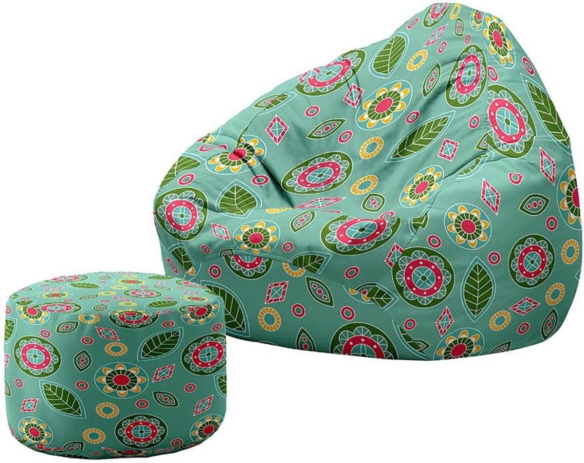Zitzak met Poef - Luie Sofa - Ontspannen Zitten - Machinewasbaar - 80x90+20x30cm - Vintage Paisley