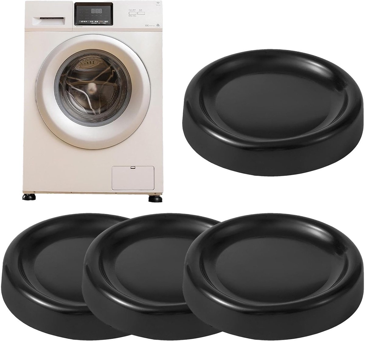 Antivibratiepads Wasmachine - Apparaatvoeten - Stille Werking - Hoogwaardig PVC - 4 stuks - Zwart