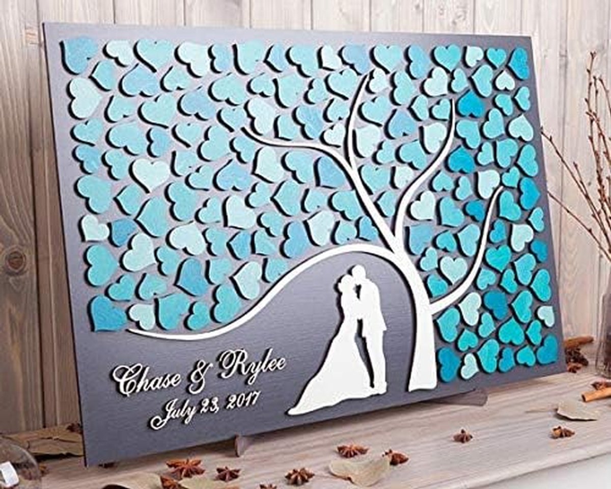 Gastenboek Boom - Houten Decoratie - Bruiloft Herinneringen - Handgeschilderd Uniek - 40x60 cm - Aanpasbaar