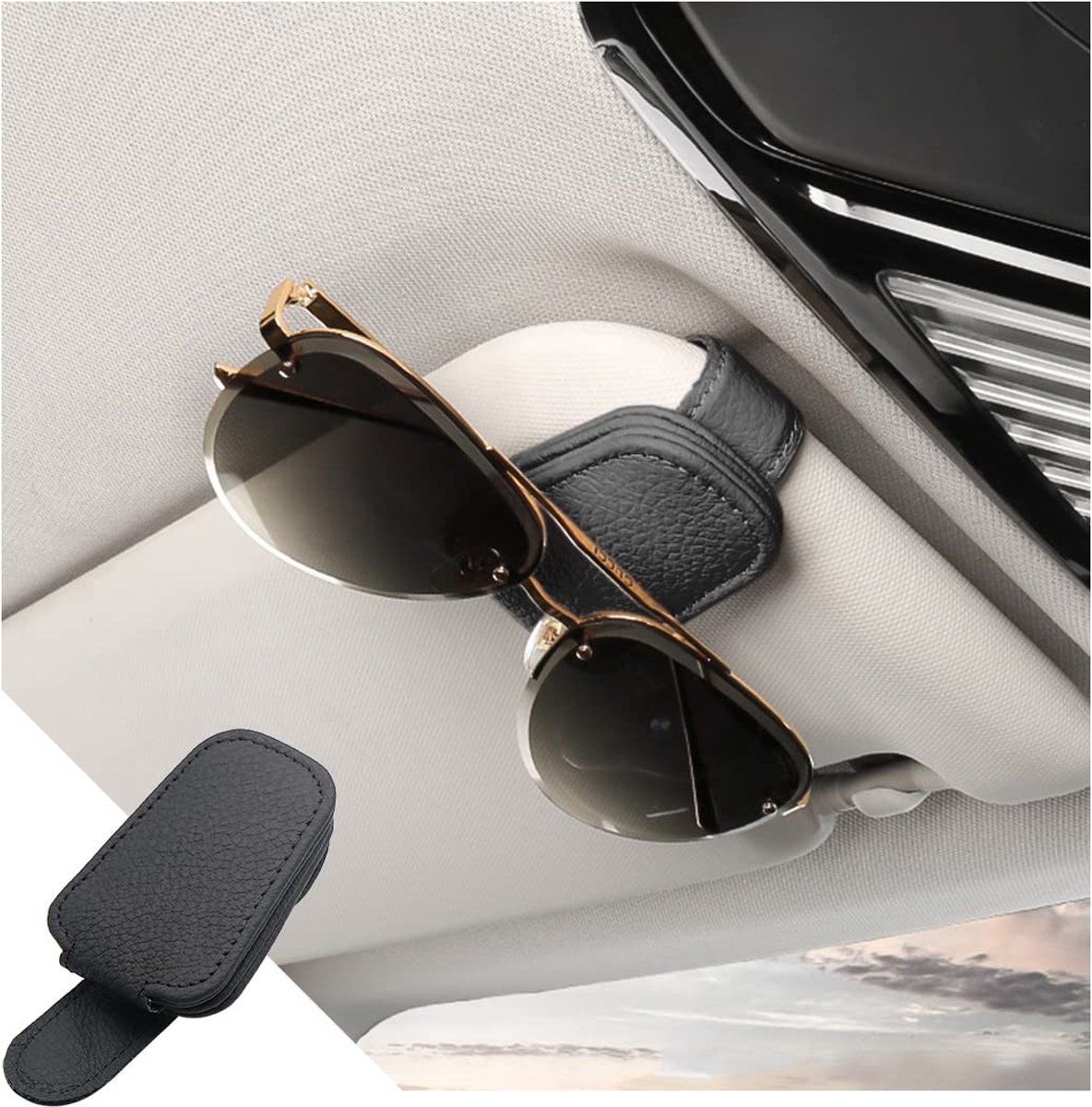 Dailygoods- Zonnebrilhouder Auto - Magnetische Brilhouder - Lederen Brilhouder - Multifunctionele Accessoires - Eenvoudige Installatie - Verticale Opslag