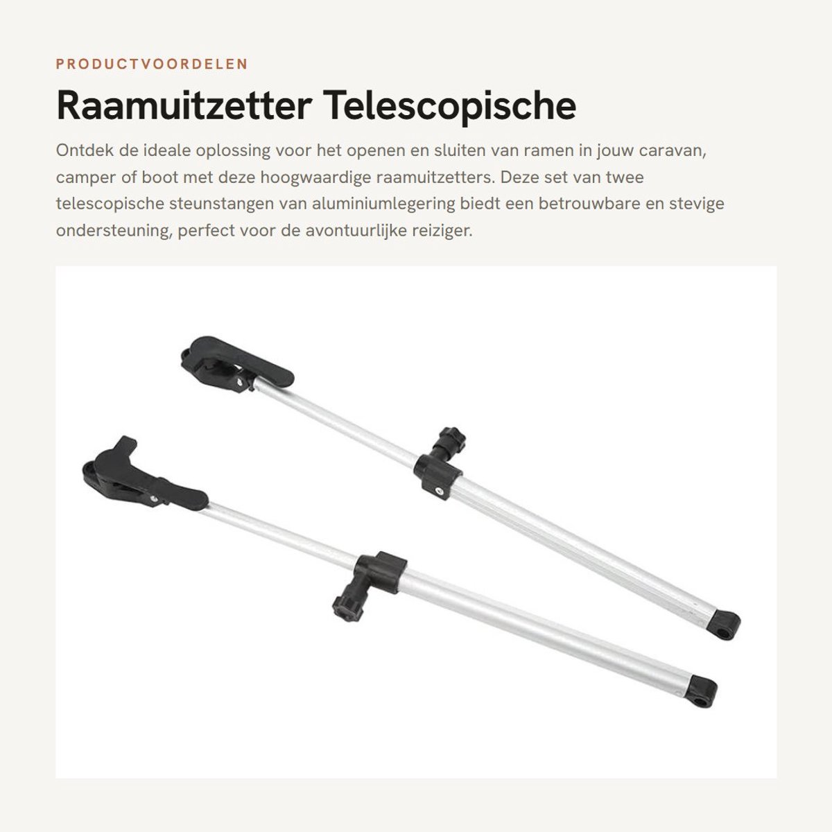 Dailygoods- Raamuitzetter telescopisch - Aluminiumlegering - 2 Stuks - Maximale lengte 435 mm - RV-raamsteun - Lichtgewicht en schokbestendig