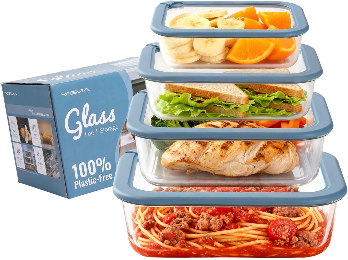 Dailygoods- Vershoudbakjes Set - Borosilicaatglas - Siliconen Deksels - Luchtdicht - Magnetron/Vriezer/Vaatwasserbestendig - Plasticvrij - Bewaardozen