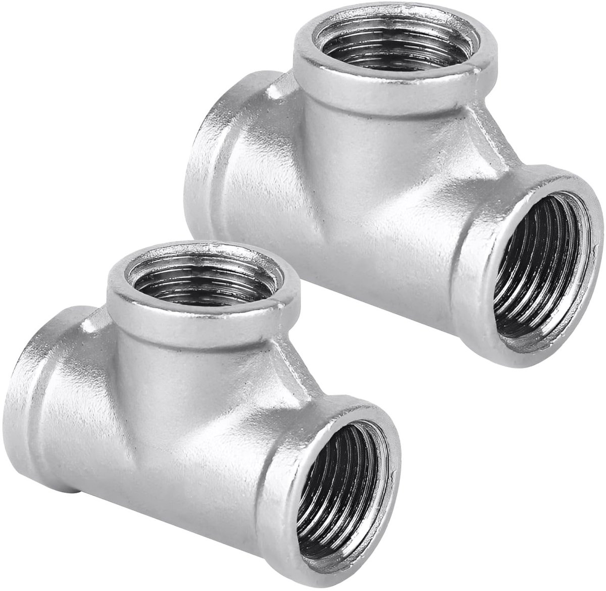 Dailygoods - 2 stuks 304 roestvrij staal T-stuk 2,5 cm, G1" IG/IG/IG roestvrij staal T-stuk 90°, 1" BSP binnendraad T-vormig 3-weg, DN25 T-stuk, wateraansluiting geschikt voor drinkwater