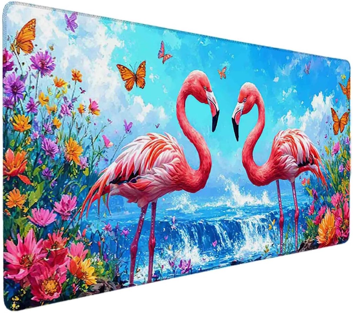 Grote muismat - Bureaumat antislip - Bureauwerk comfort - Glad stoffen oppervlak - 90 x 40 cm - Roze patroon